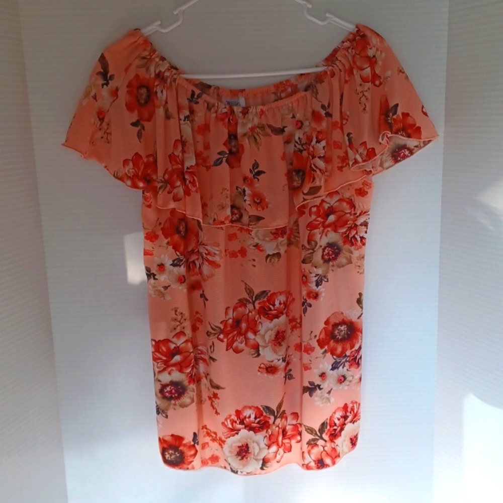Omega Collection Floral Off The Shoulder Blouse size L Color Orangew/Floral Desi
